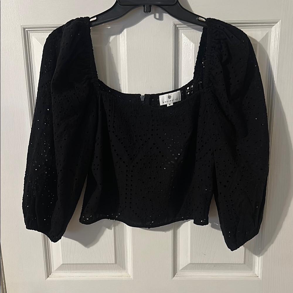 Women's Black Eyelet Top